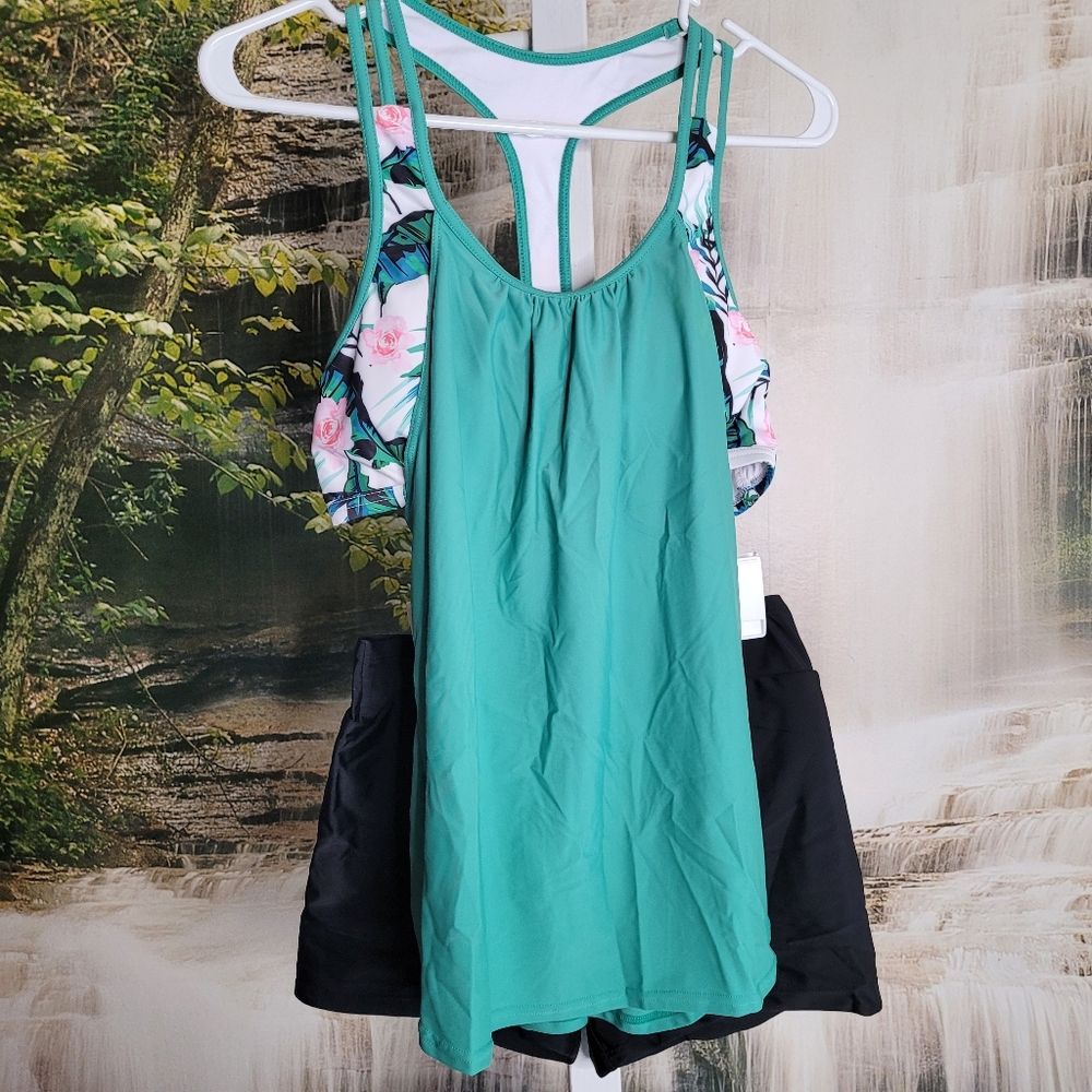 NWT! Aleumdr Womens Medium sporty tankini & boy shorts 2 piece swimsuit - Picture 4 of 9